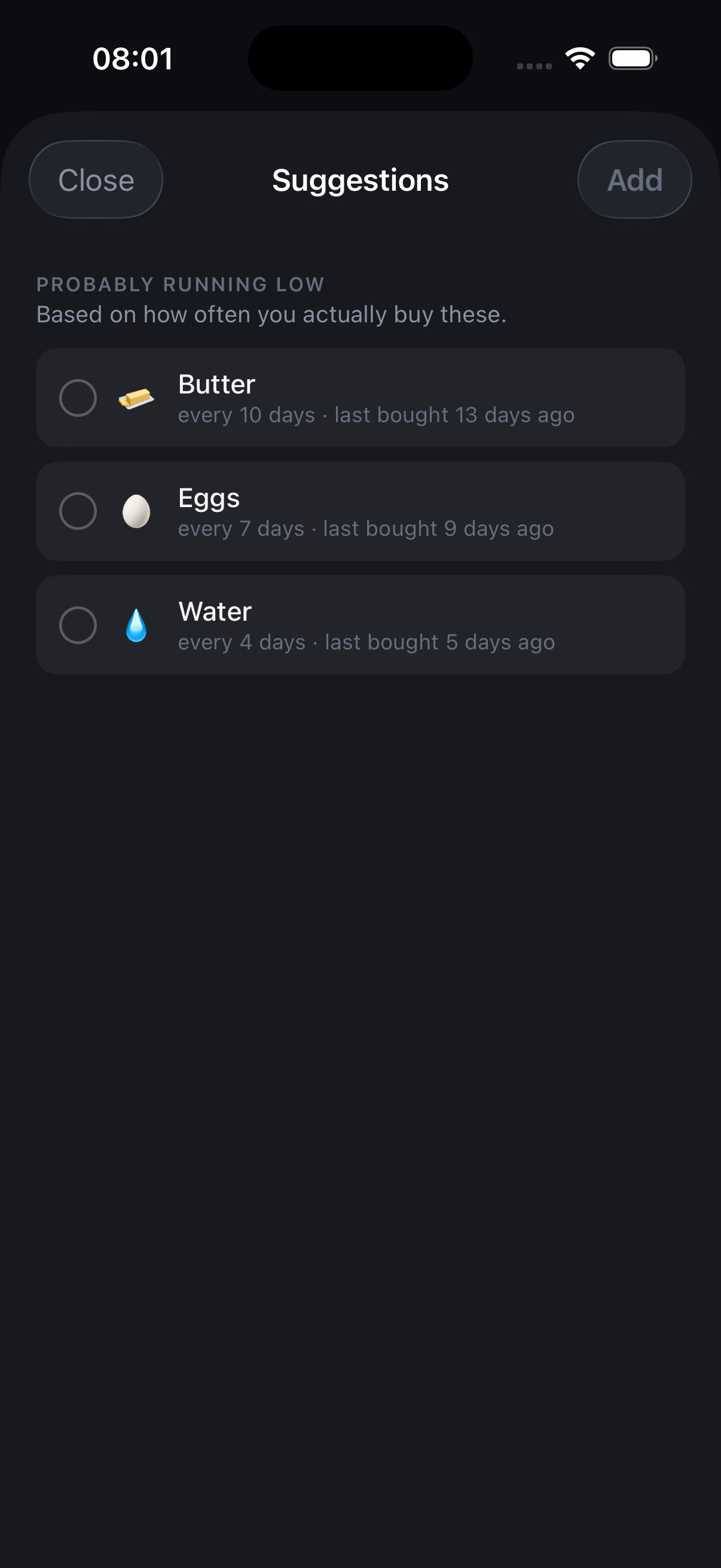 grocertap suggesting groceries based on local purchase history